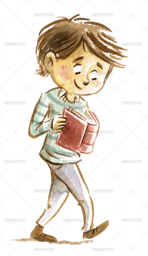 Ilustración De Niño Caminando Y Leyendo Un Libro Dibustock Dibujos E