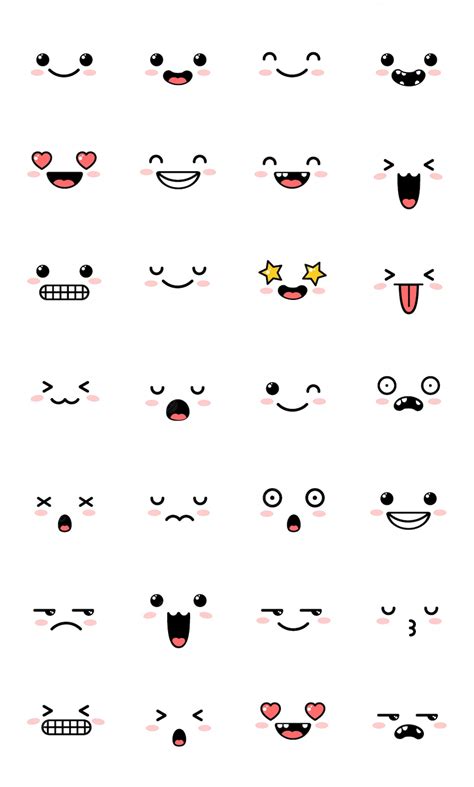 premium vector collection of sweet kawaii emoticon emoji