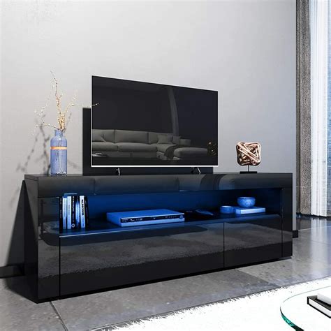 Elegant 1200mm Modern Black Gloss Tv Unit Stand With Led Ambient Light