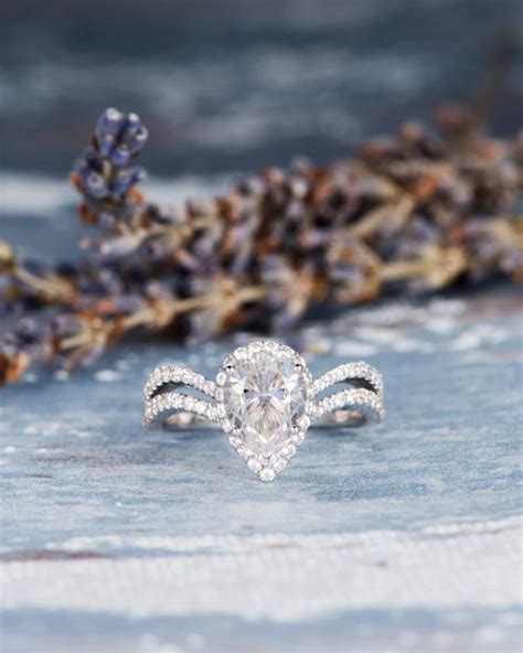 Unique Moissanite Engagement Ring Pear Shaped Antique Wedding Women