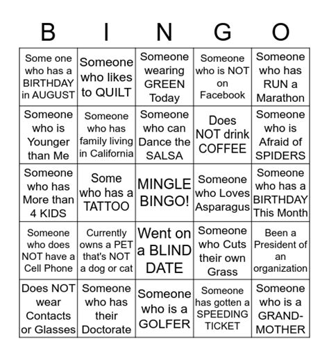 Mingle Bingo Name Bingo Card