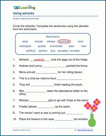 adverbs worksheets  learning