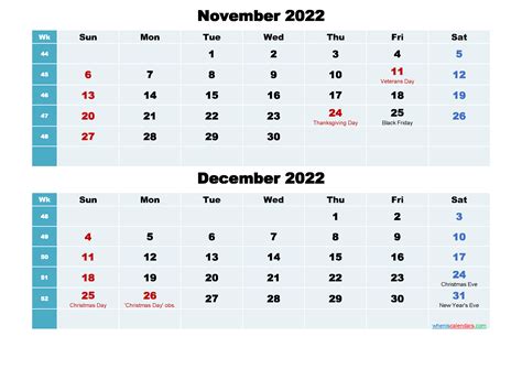 Calendar November And December 2022 Printable