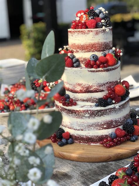 Naked Red Velvet Wedding Cake With Fresh Berries Sweet Vibes Bakery