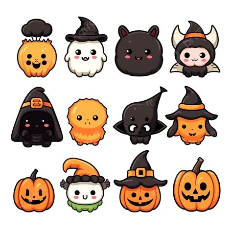 Cute Kawaii Halloween Character Set Halloween Kawaii Clipart Set