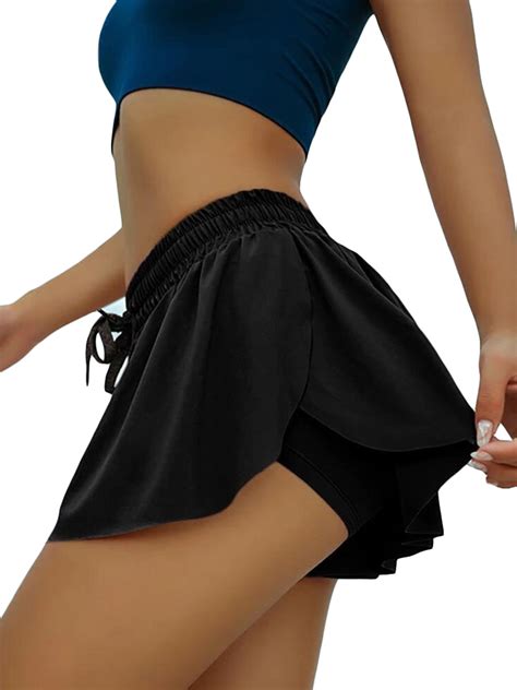 Sexy Dance Plus Size Womens Double Layer Yoga Shorts High Waist