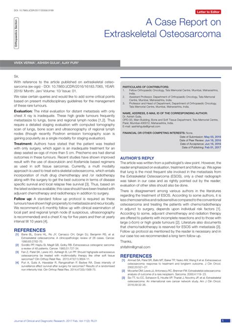 Pdf A Case Report On Extraskeletal Osteosarcoma