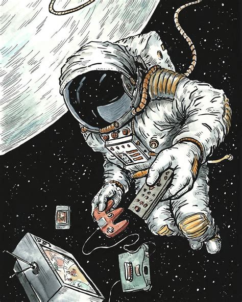 Astronauts In Space Drawing 1080x1350 Wallpaper
