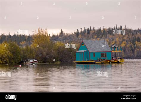 Turquoise Houseboat And Motor Boat Great Slave Lake Yellowknife