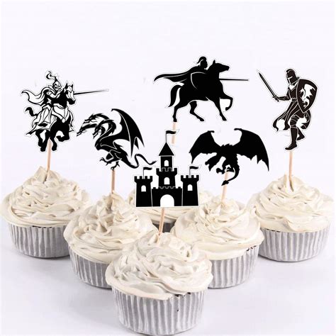 Buy 24pcs Dragon Knight Birthday Cupcake Toppers Castle Cupcake Picks