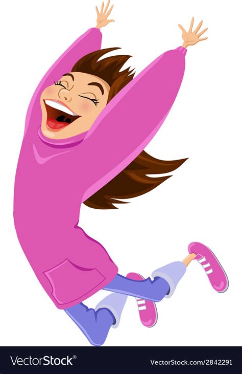 Excited Girl Jumping Cartoon