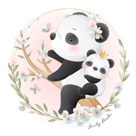 Premium Vector Cute Panda With Floral Illustration