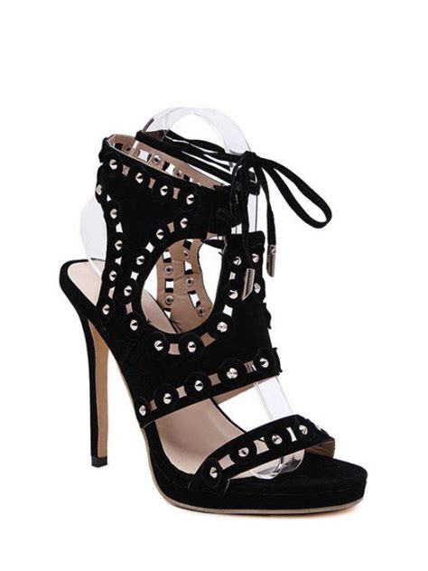 [38 off] 2020 hollow out rivets stiletto heel sandals in black zaful