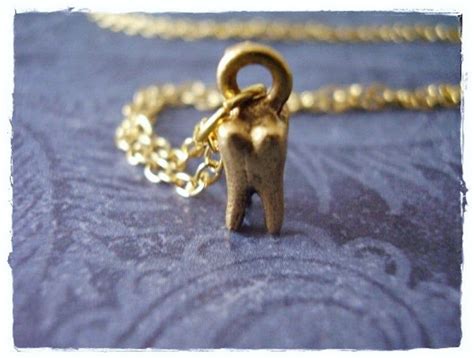 Tiny Gold Tooth Necklace Antique Gold Pewter Tooth Charm On A