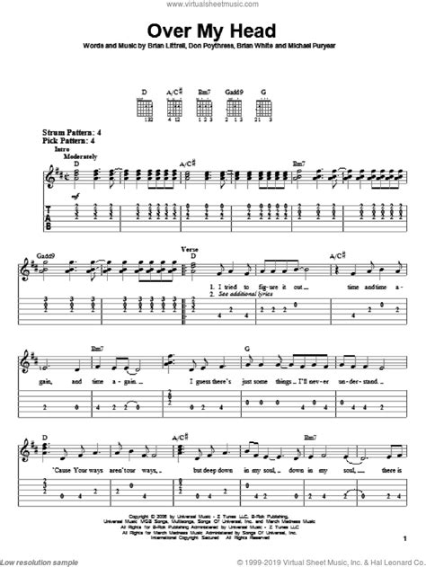 Brian Littrell Over My Head Sheet Music For Guitar Solo Easy Tablature