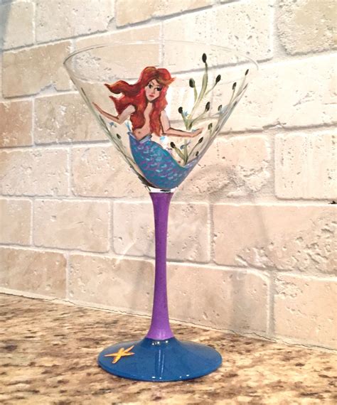 Mermaid Martini Glass Hand Painted Cocktail Wine Glass Candle Etsy Wine Glass Candle Hand