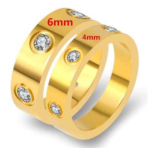 Trendy Stainless Steel Rose Gold Color Love Ring For Women Men Couple Cz Crystal Rings Clover