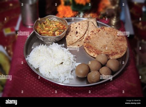 Thali Plate Of Variety Vegetarian Food Prasad Offerings To Lord