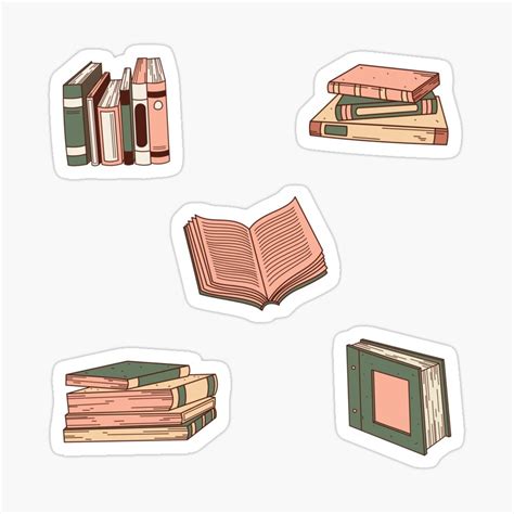 Cute Library Books Drawings Pink And Green Sticker By A P Scrapbook