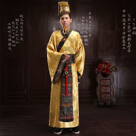Gold Chinese Ancient Costumes Male Costume Robes Qin Dynasty Emperor