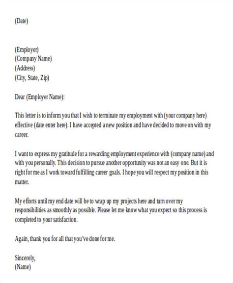 Free 17 Sample Work Resignation Letter Templates In Ms Word Pdf
