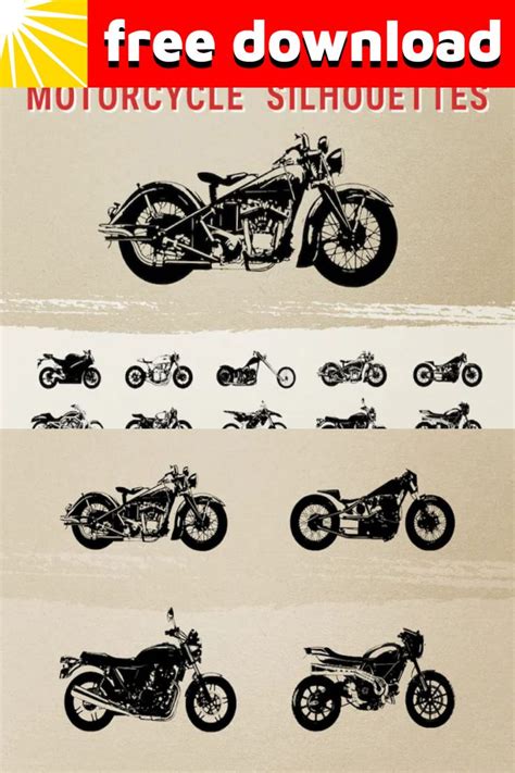 Free Download Vintage Motorcycle Silhouettes In 2023 Vintage