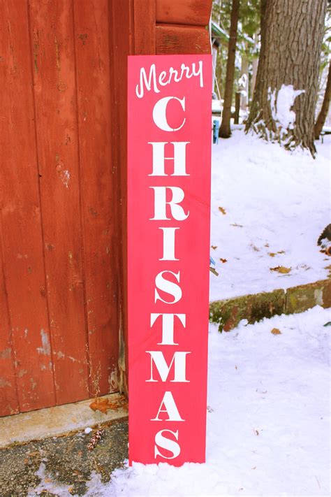 Porch Sign Red Merry Christmas Wood Sign 48 Vertical Sign
