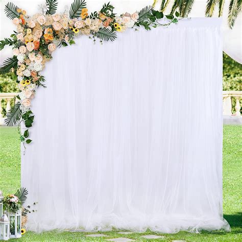 Fanqisi White Tulle Backdrop Curtains Wedding 2 Layer Sheer Drape