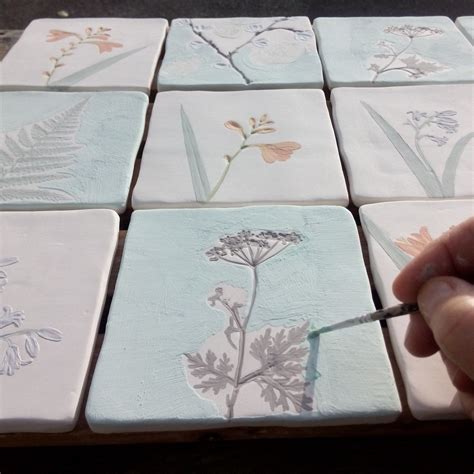 Painting Glaze On A Set Of Bespoke Botanical Tiles In 2019 Painting