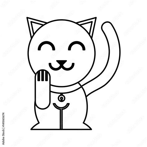 Chinese Cat Lucky Icon Vector Illustration Design Stock Vektorgrafik