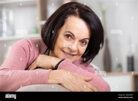 Smiling Middle Aged Mature Woman Looking At Camera Stock Photo Alamy