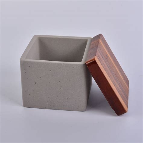square concrete candle containers with wood lid | Банка для свечи