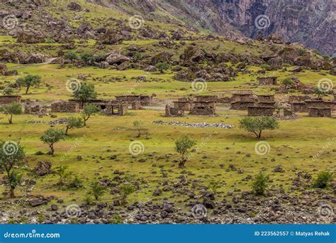 Small Village Of Stone Huts In Badakhshan Province Of Afghanist Stock
