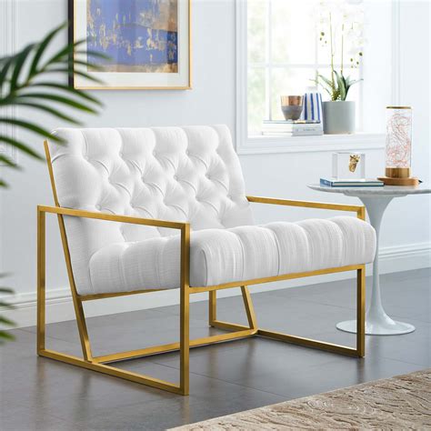 Metal living room chairs : Modterior :: Living Room :: Arm Chairs :: Bequest Gold Stainless Steel Upholstered Fabric Accent ...