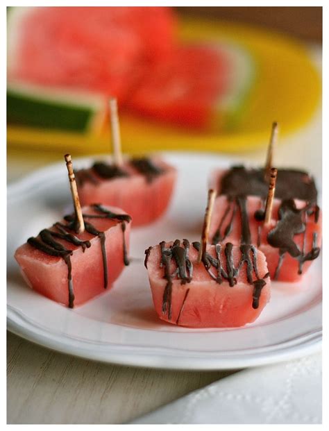 Healthy Watermelon Popsicles With Dark Chocolate Drizzle