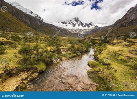 Panorama Of Snow Covered Andes Mountains And River Stock Photo Image
