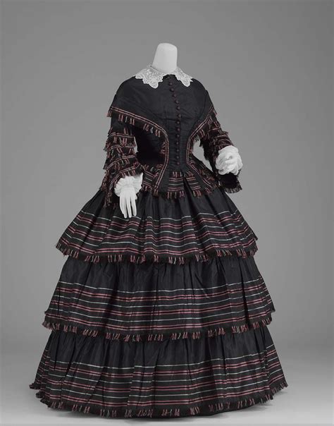 American Womans Day Dress Ca 1855 Silk Plain Weave Taffeta With