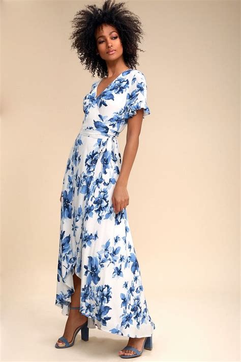 Floral Of The Story Blue And White Floral Print Wrap Maxi Dress In 2020