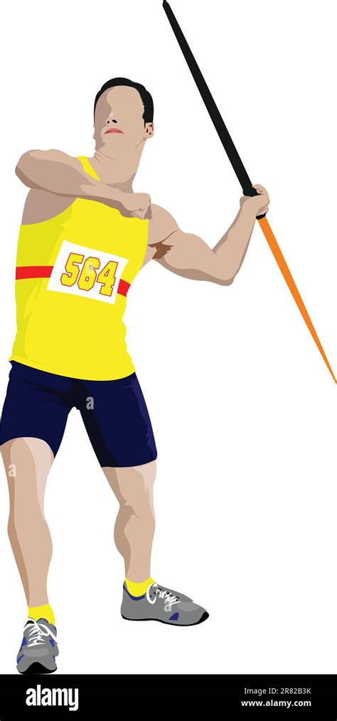 Track And Field Male Javelin Thrower On White Background Vector Stock