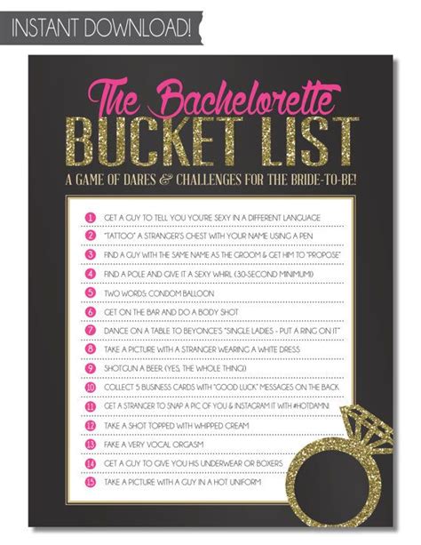 Bachelorette Party Game Bucket List Instant By Sweetbeeshoppe