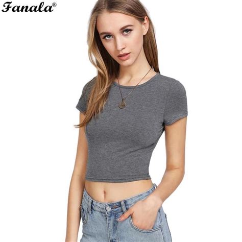 Buy Solid Fashion Women O Neck New Exposed Belly Button Short T Shirt From