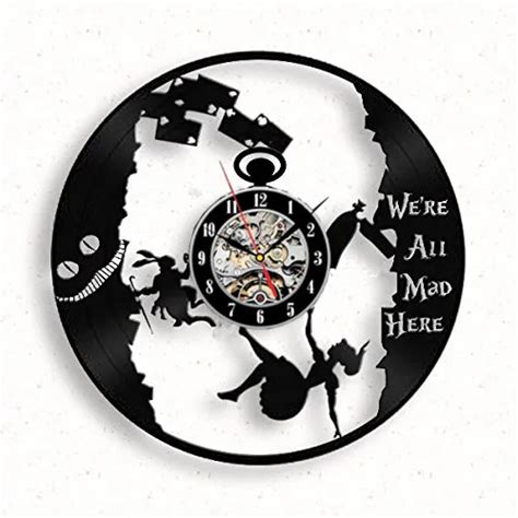 Alice au Pays Des Merveilles Disque Vinyle Horloge Murale Thé fou