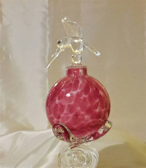 Hummingbird Blown Glass Pink Swirl Glass Perfume Bottle