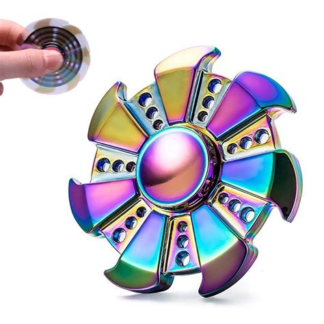 rainbow edc metal hand fidget spinner high speed bearing toys for anxiety focus relief