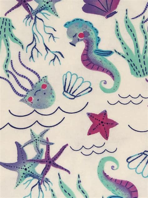 Flannel Sea Life Fabric By Half Yard Starfish Seahorse Etsy