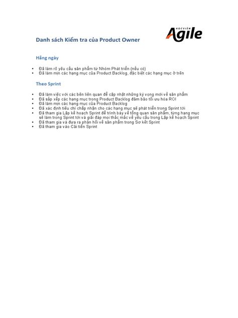 Product Owner Checklist Pdf