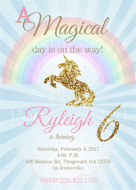 This set includes the invitation cards, tea bag labels, a template for the envelope and matching envelope liners. Unicorn birthday invitation
