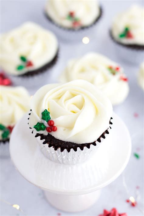 Easy Christmas Chocolate Cupcakes W Holly Sprinkles Borrowed Bites