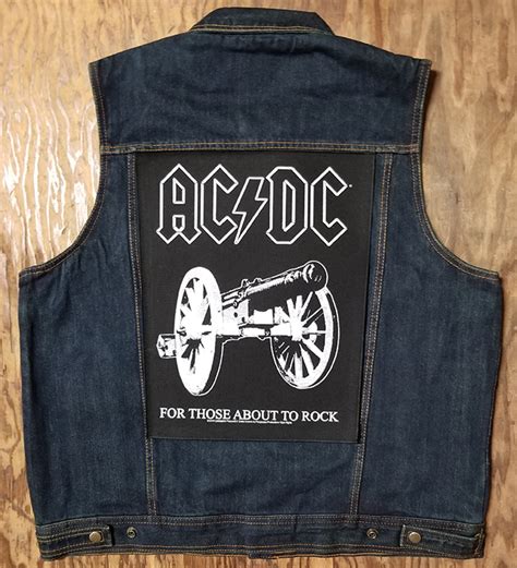 Ac Dc For Those About To Rock White Print Sewn Edge Back Patch Bp32