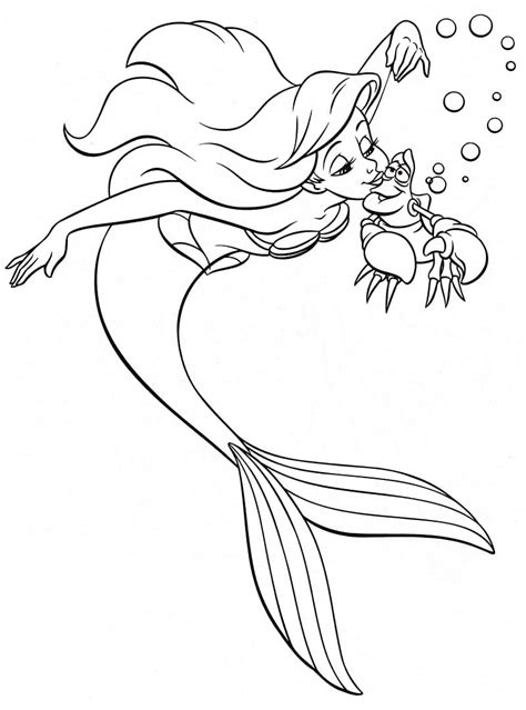 Dibujos De Princesa Ariel Con Flounder Y Sebastián Para Colorear Para
